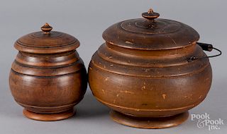 Two turned peaseware canisters