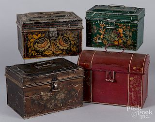 Four stencil decorated toleware boxes