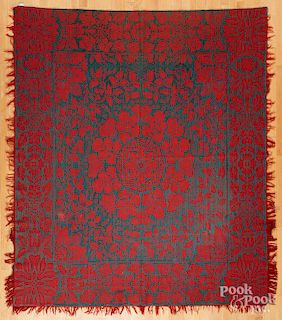 Red and green jacquard coverlet
