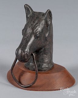 Cast iron horse head hitching post finial