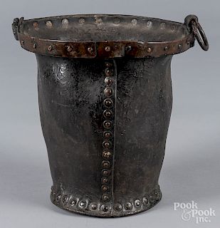 English brass bound leather fire bucket
