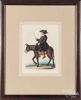Two Continental watercolors of men riding donkeys