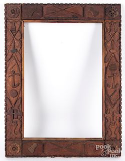 Carved frame with nautical motifs, etc.