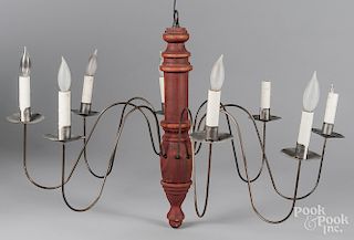 Modern turned wood and tin chandelier