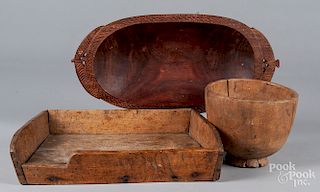 Four pieces of carved woodenware