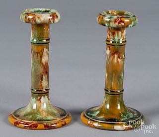 Pair of Salopian pottery candlesticks