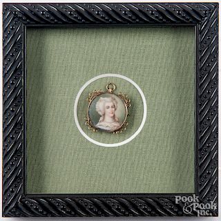Miniature watercolor on ivory portrait pin