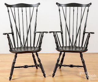 Pair of Lausch combback Windsor armchairs.