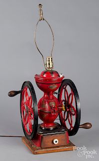 Enterprise painted cast iron coffee mill lamp