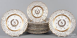 Set of twelve reticulated porcelain plates