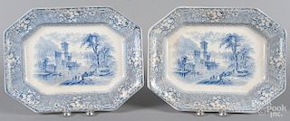 Two blue Staffordshire Brooklyn platters