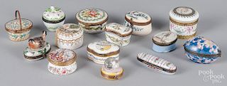 Collection of porcelain and enamel patch boxes.