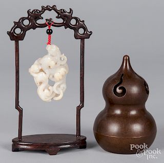 Chinese carved jade chilong pendant with stand
