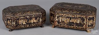 Two Chinese black lacquer dresser boxes