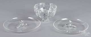 Pair of Steuben trays, together with a bowl