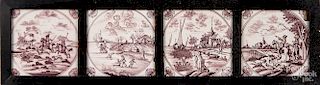 Four framed Dutch Delft tiles