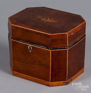 George III inlaid mahogany tea caddy