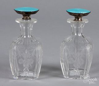 Pair of etched glass perfumes