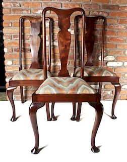 A Set of Six Queen Anne Style Mahogany Dining Chairs, Height 39 3/4 inches.