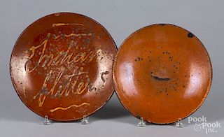 Two redware chargers