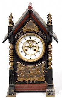 French brass, slate and marble mantel clock