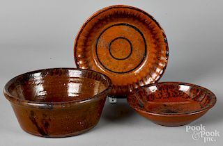Three American redware bowls