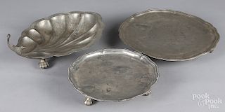 Two Continental pewter salvers