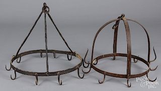 Two wrought iron hanging pot racks