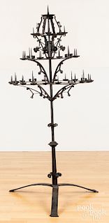 Large wrought iron torchiere with pricket sticks