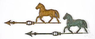 Two swell bodied horse weathervanes