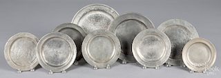 Nine pewter plates