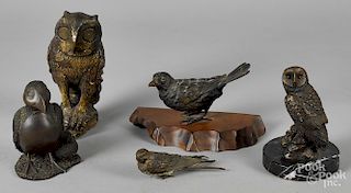 Group of metal and composition birds