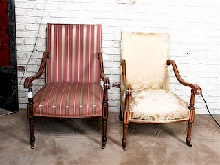 A Pair of Sheraton Style Open Armchairs, Height 38 1/4 inches.