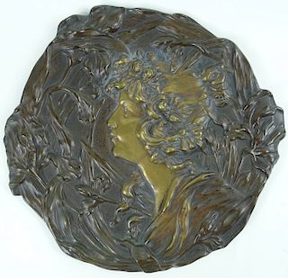 Large Art Nouveau Bronze Portrait Plaque.