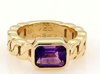 Chanel Emerald Cut Amethyst 18k Gold Ring