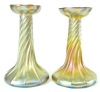 Tiffany Favrille Art Glass Candlestick Holders