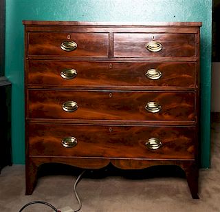 A George III Mahogany Chest of Drawers, Height 39 x width 39 1/2 x depth 18 1/4 inches.