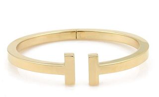 Tiffany & Co18k Yellow Gold T Cuff Bangle Bracelet
