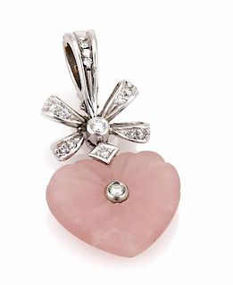 Faberge Platinum Diamond Quartz Heart Bow Pendant