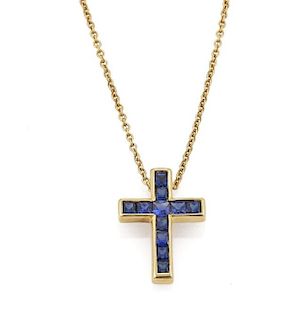 Tiffany & Co. Sapphire 18k Gold Cross Necklace