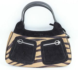 Salvatore Ferragamo Zebra Fur Leather Hand Bag