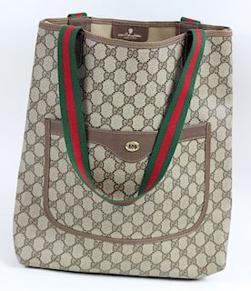 Vintage Gucci Monogram Canvas Cloth Strap Tote Bag