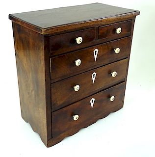 Antique English Wood & Bone Jewelry Box