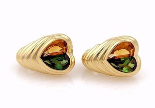 Bvlgari Citrine Tourmaline 18k Gold Heart Earrings