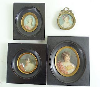 (4) Four Antique French Painted Portraits.