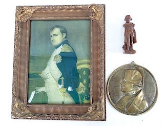 (3) Three Napoleon objects. Bronze, plaque, Print.