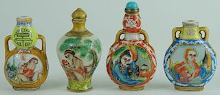 Four Chinese Haind Painted Porcelain Snuff Bottles