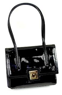 Salvatore Ferragamo Black Patent Leather Hand Bag