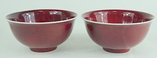 Pair of 20th C. Chinese Ox Blood Porcelain Bowls