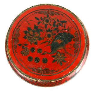 Antique Chinese Hand Painted Round Lacquer Box